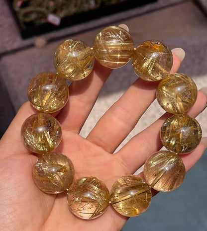 Natural Genuine Golden Rutile Quartz Crystal beads bracelet