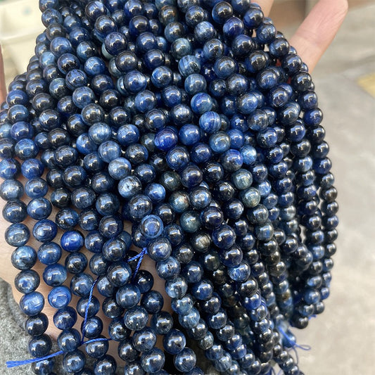 Genuine Natural blue Kyanite smooth round loose beads