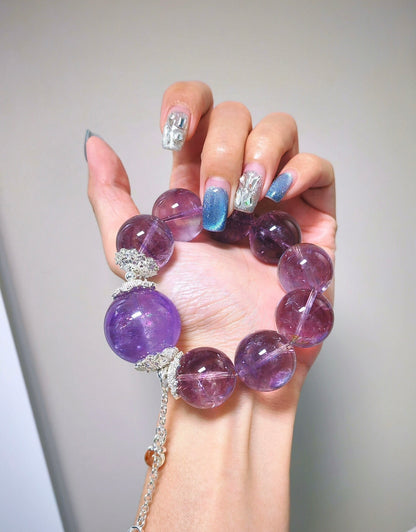Natural lavender Amethyst Quartz crystal purple beads bracelet 20mm