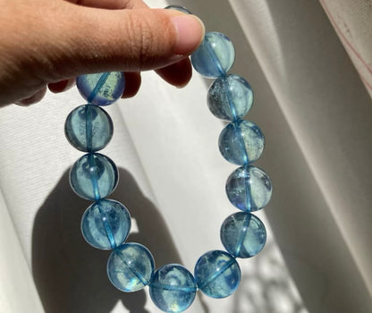 16mm aquamarine beaded bracelet and 15mm moonstone beaded bracelet