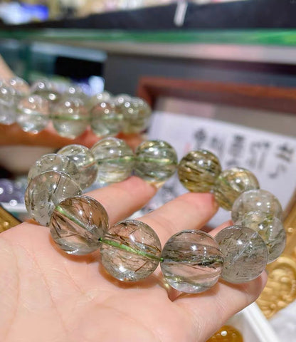 Green Rutilated Quartz Crystal bracelet