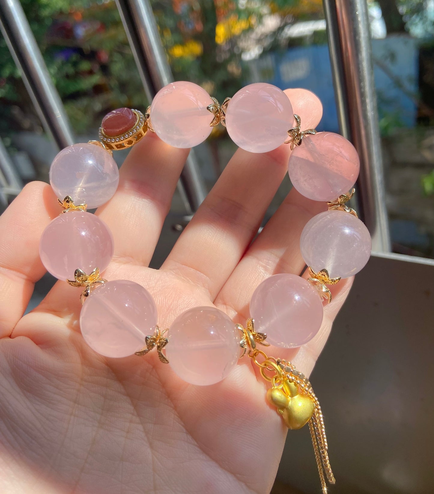 Natural pink Rose quartz Crystal beads bracelet  18mm