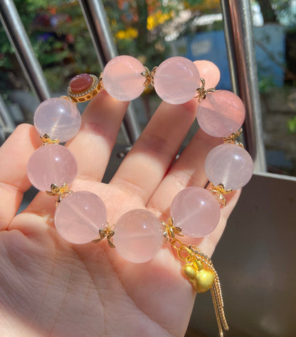 Natural pink Rose quartz Crystal beads bracelet  18mm