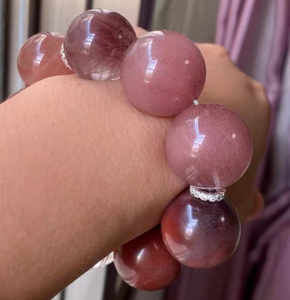 NATURAL Purple rabbit hair Rutilated Quartz Crystal beaded bracelet 22mm