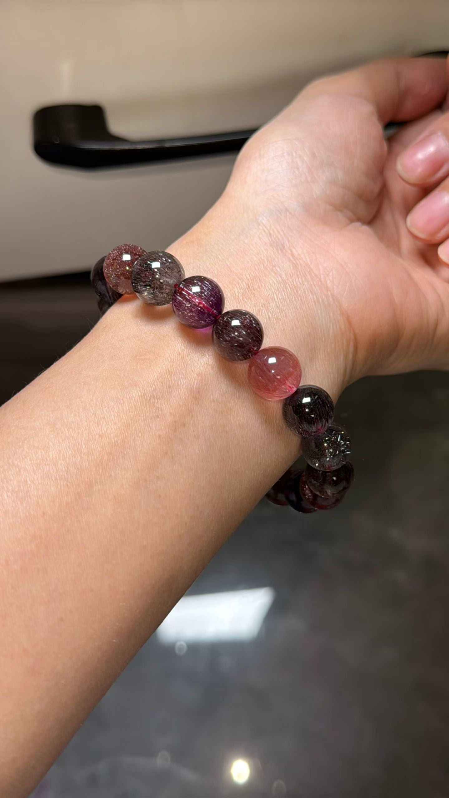 Natural super seven Rutilated Quartz Crystal beads bracelet,Lepidocrocite in quartz ,10mm