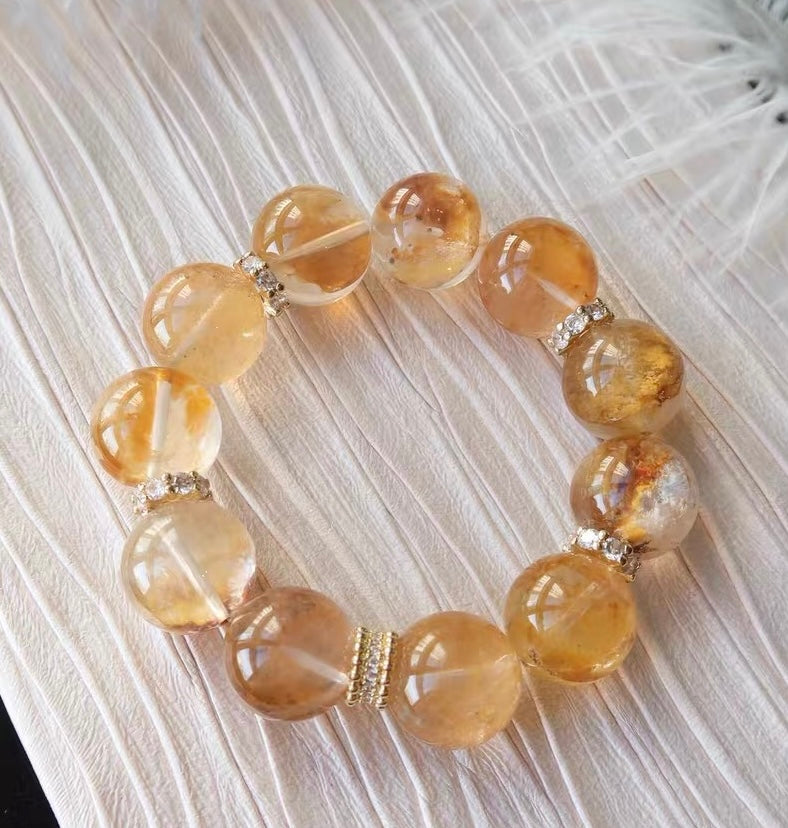 17mm Natural pyrite in Hematoid Lepidocrocite Quartz Crystal beaded bracelet