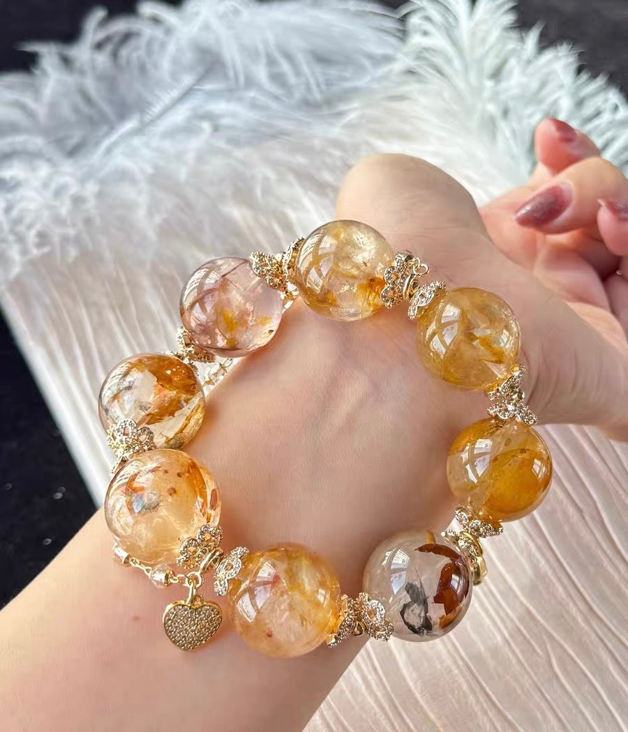 Natural pyrite in Hematoid Lepidocrocite Quartz Crystal beaded bracelet 20mm