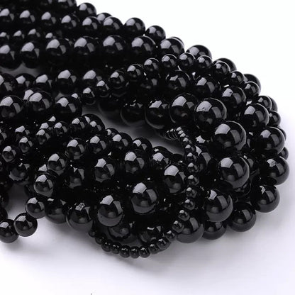 Natural Black tourmaline smooth round loose beads