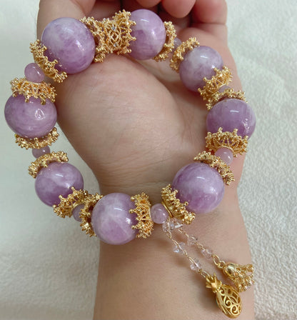 Natural kunzite beads handmade bracelet 16mm
