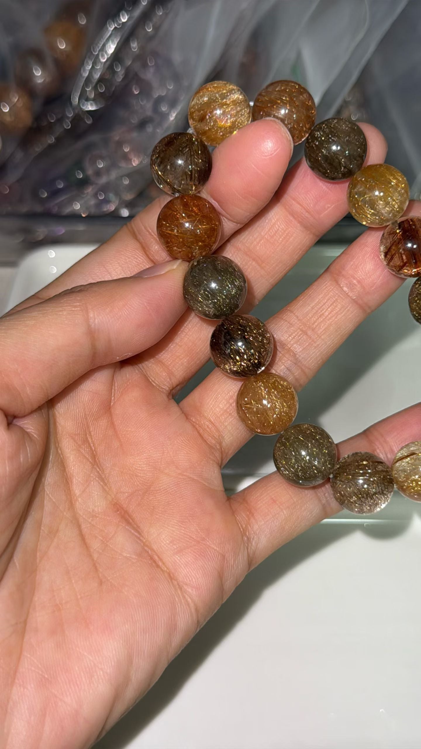 Multicolor Rutilated Quartz Crystal beaded bracelet 12mm