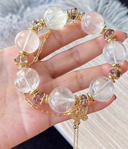 18mm Natural white asai Rock quartz Crystal beads bracelet