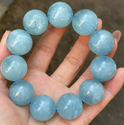 20mm Natural Black Starlight Aquamarine beaded bracelet