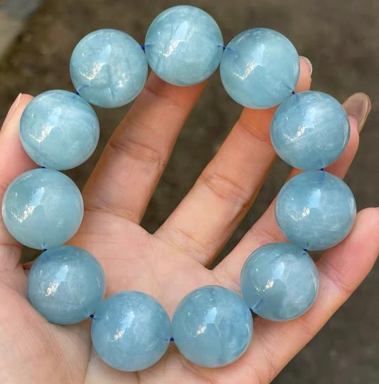 20mm Natural Black Starlight Aquamarine beaded bracelet