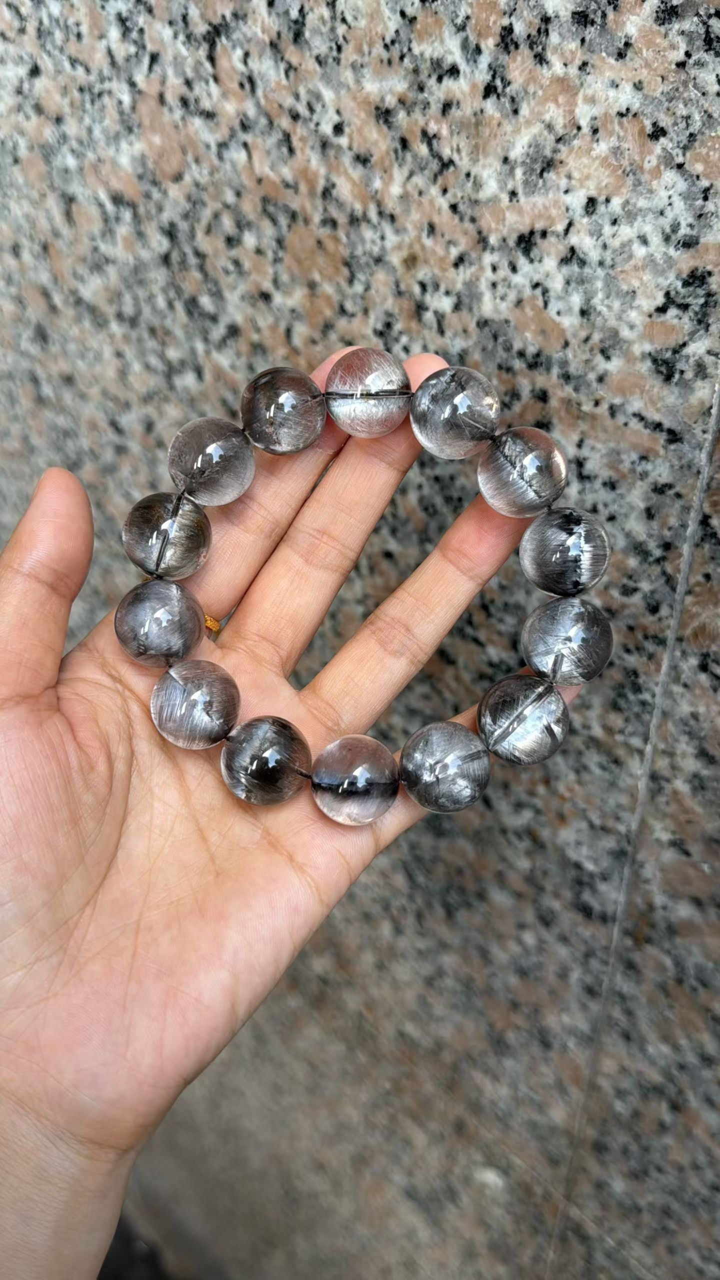 17mm High Quality Rare Natural Genuine Black Brookite Platinum Silver Rutilated Quartz Bracelet healing energy bracelet