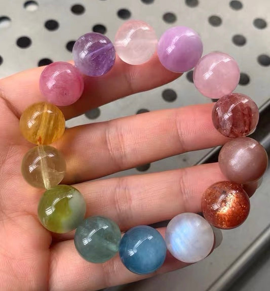 14MM Natural Mixed Gemstone Crystal bracelet