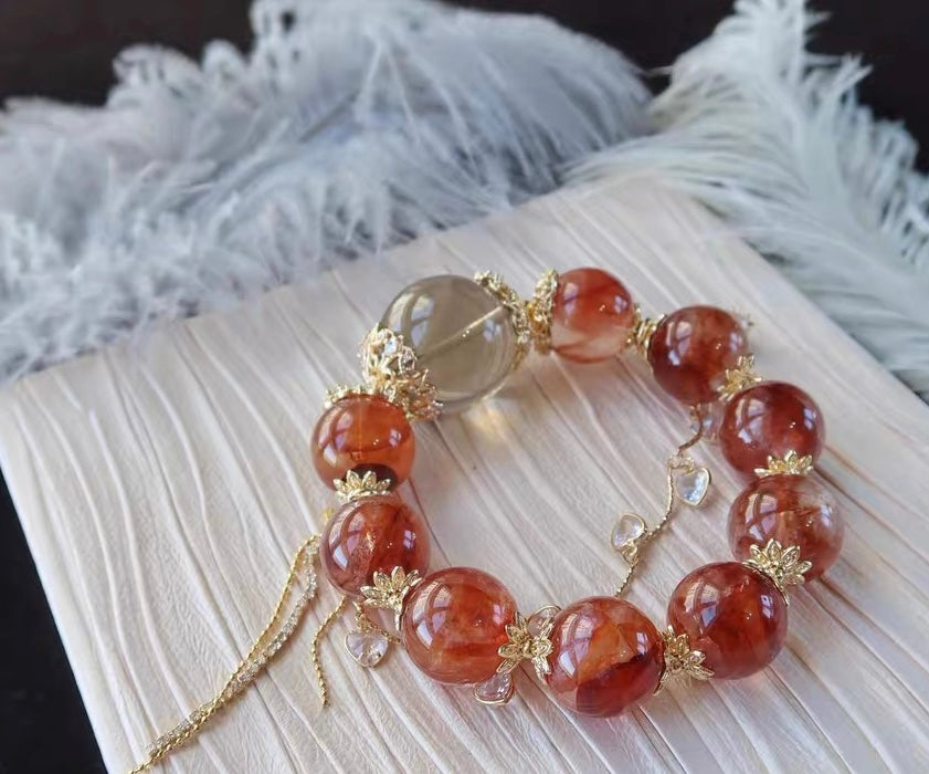 17mm Natural Red Hematoid Lepidocrocite Quartz Crystal beaded bracelet