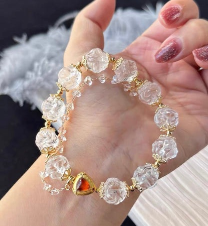 Rock quartz Crystal Carved beaded bracelet 12mm