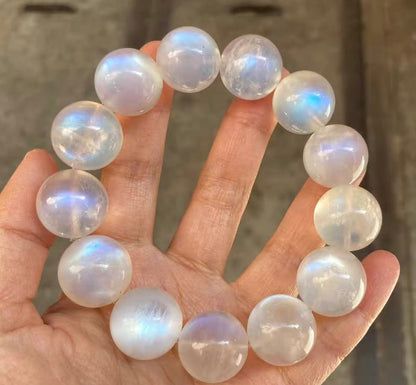 16-17MM Natural Rainbow blue moonstone beaded bracelet