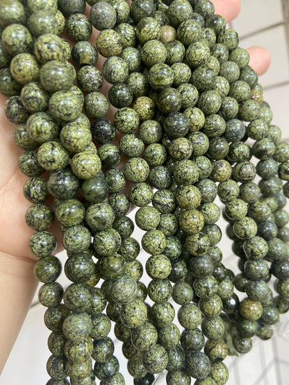 Natural Russian Serpentine Gemstone Loose Beads 8mm , Round Green Serpentine Beads, 15 inches Full Strand