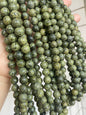 Natural Russian Serpentine Gemstone Loose Beads 8mm , Round Green Serpentine Beads, 15 inches Full Strand