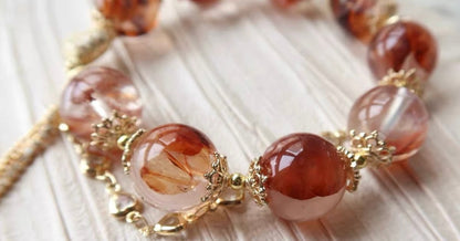 Natural Red Hematoid Lepidocrocite Quartz Crystal beaded bracelet