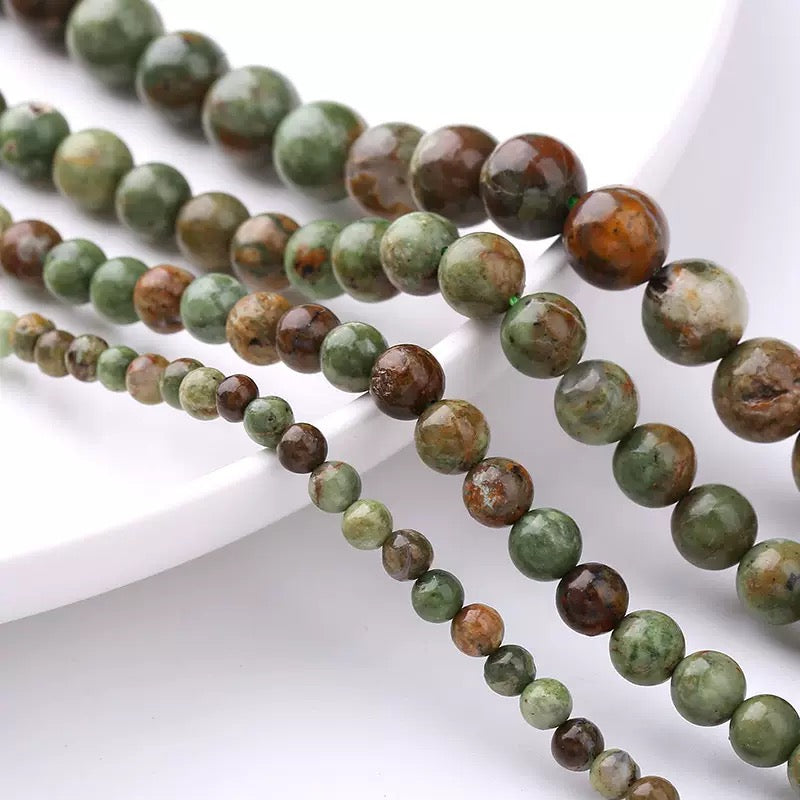 Natural Australian Green brown opal smooth round loose beads