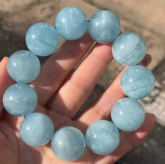 20mm Natural Black Starlight Aquamarine beaded bracelet