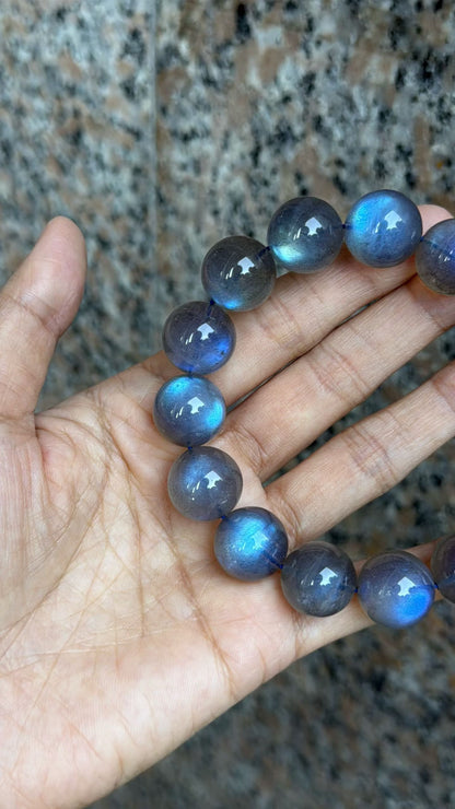 15MM Blue Flashlight Gray moonstone labradorite beaded bracelet