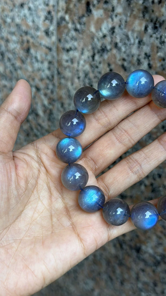 15MM Blue Flashlight Gray moonstone labradorite beaded bracelet