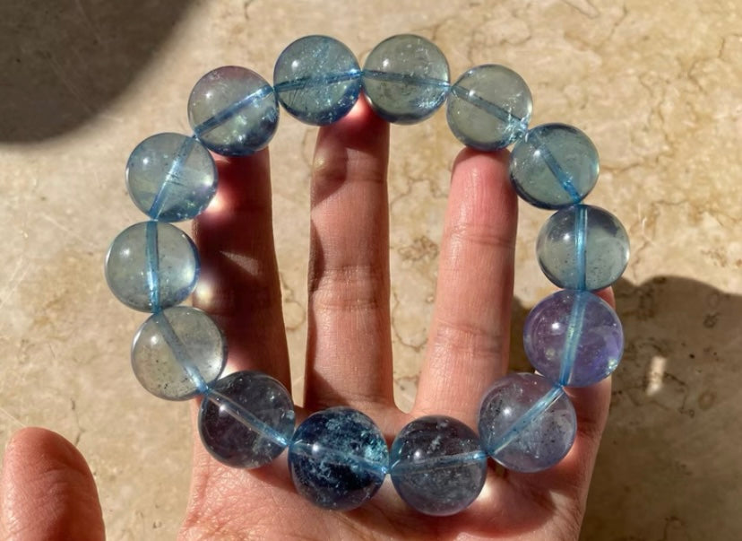 16mm aquamarine beaded bracelet and 15mm moonstone beaded bracelet