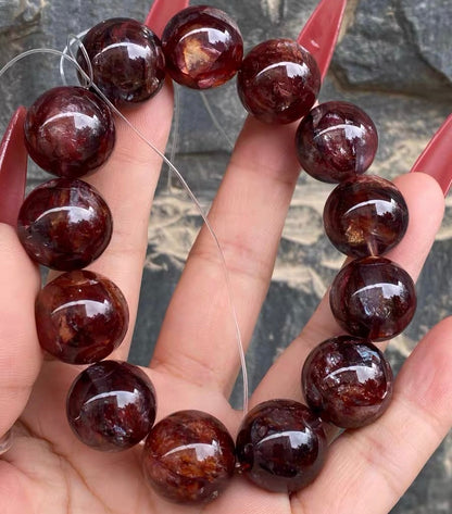 17mm Natural Red Hematoid Lepidocrocite Quartz Crystal beaded bracelet