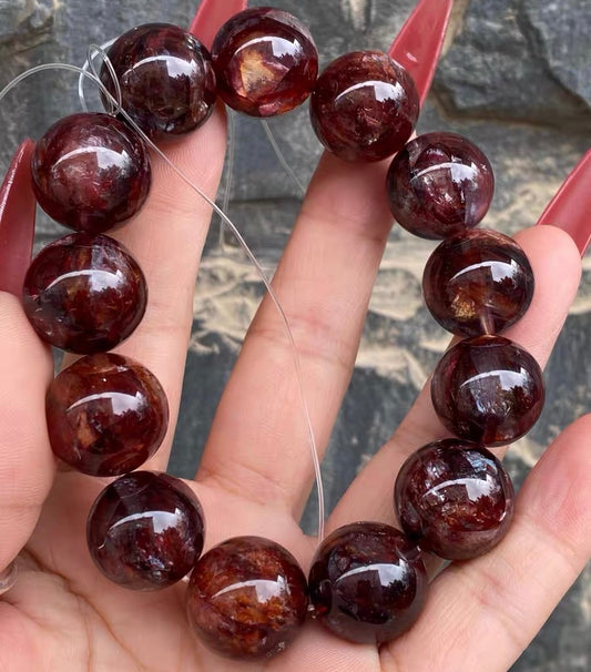 17mm Natural Red Hematoid Lepidocrocite Quartz Crystal beaded bracelet