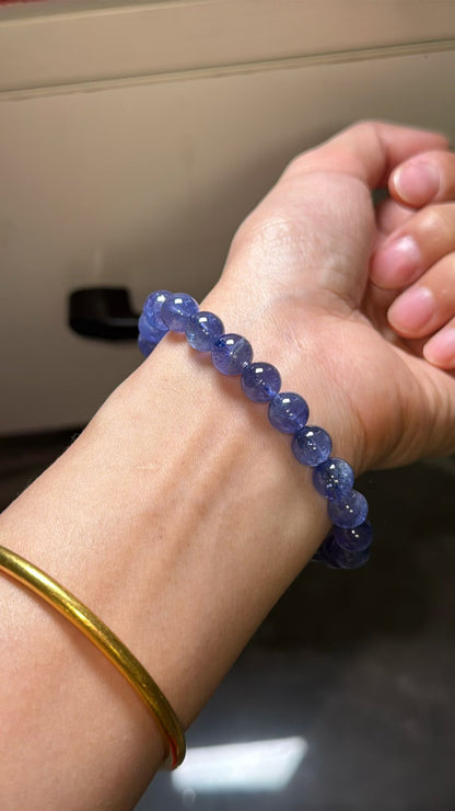 8mm Natural blue Tanzanite round beads bracelet