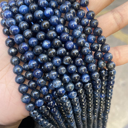 Genuine Natural blue Kyanite smooth round loose beads