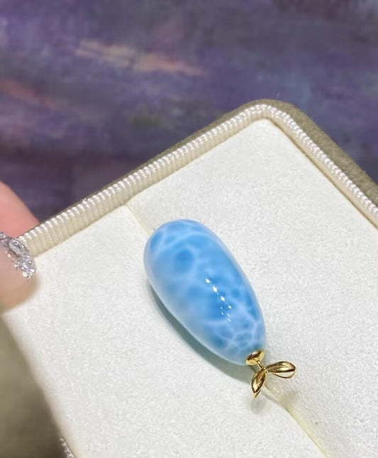 Certified Larimar Teardrop Gemstone Pendant Necklace (22.8*11mm)