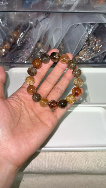 Multicolor Rutilated Quartz Crystal beaded bracelet 12mm