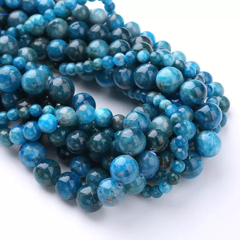 Natural blue Apatite smooth round loose beads wholesale