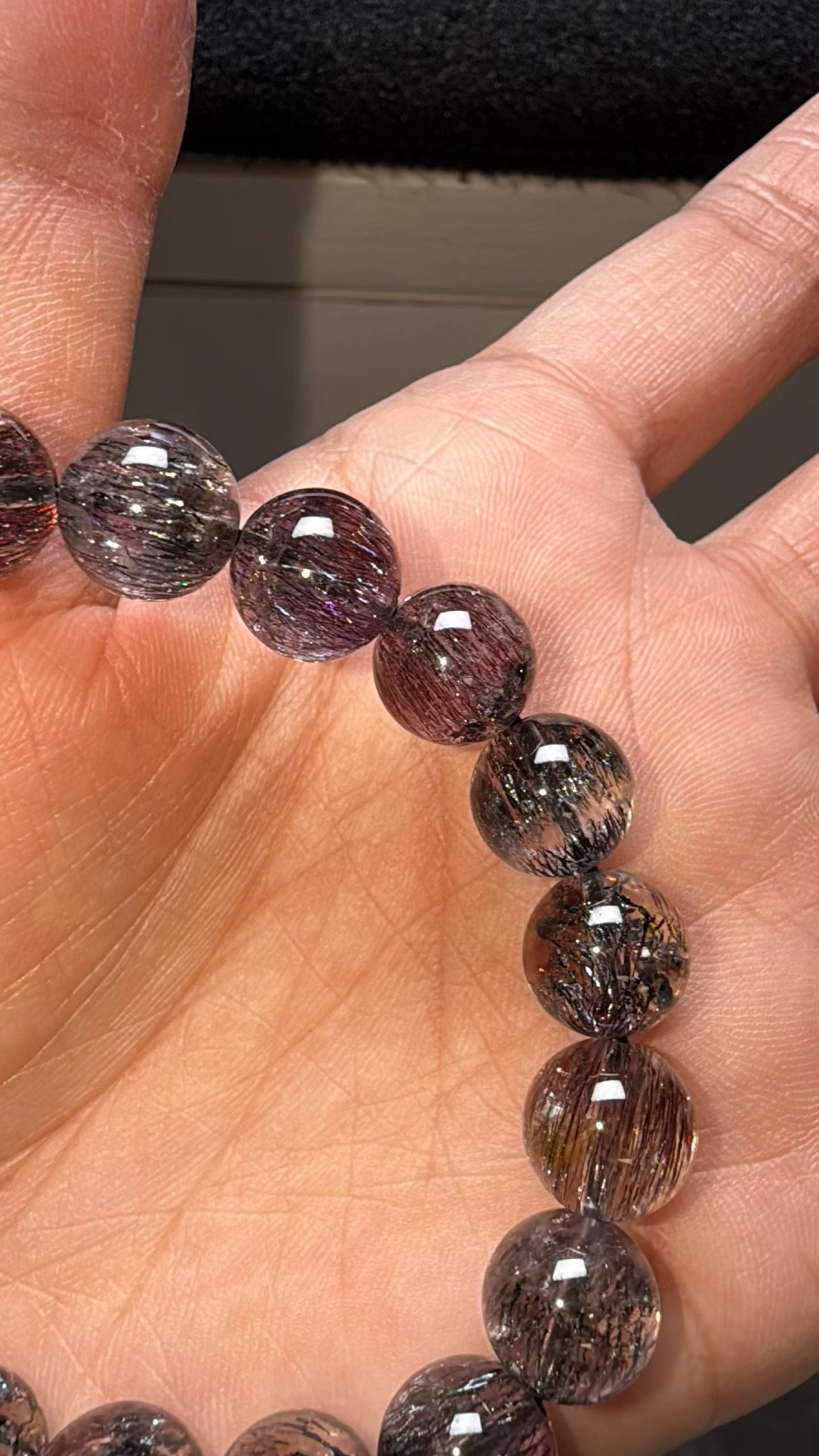 10mm Natural Genuine Black Red Purple super seven Rutilated Quartz Crystal beads bracelet