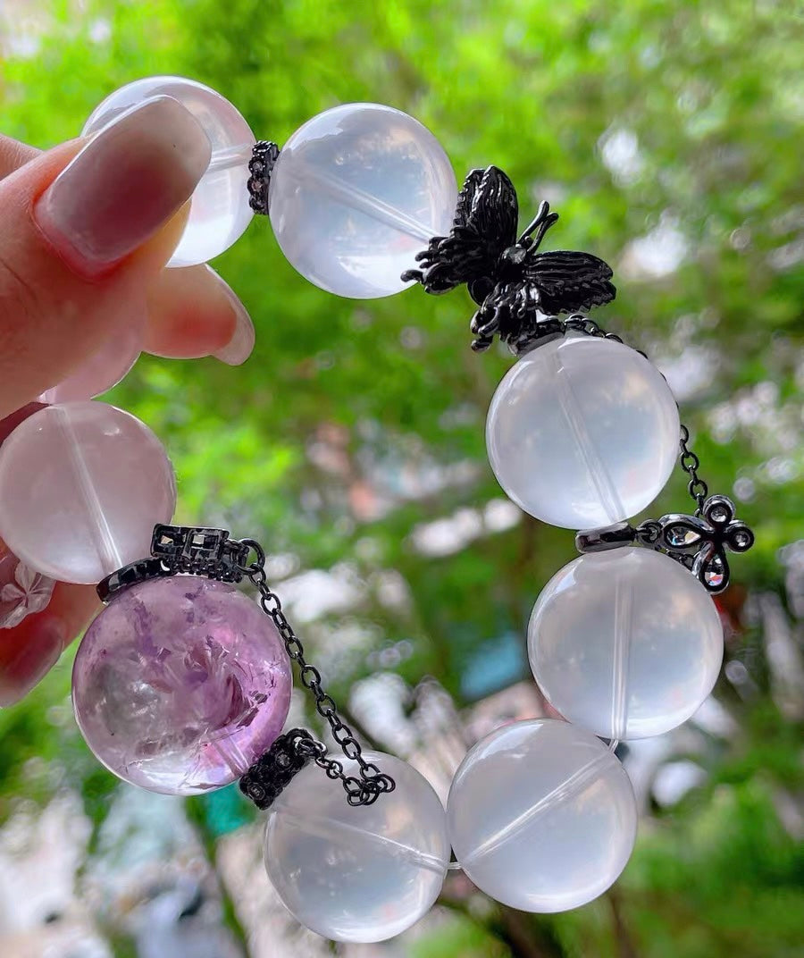 Natural Rock Quartz Crystal and Amethyst Quartz Crystal beaded bracelet,19mm