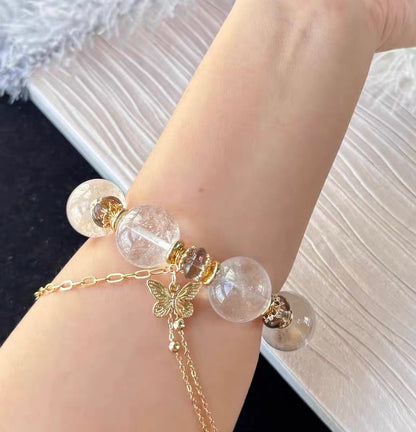 18mm Natural white asai Rock quartz Crystal beads bracelet