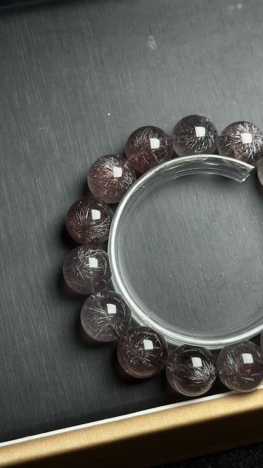 14mm Natural Black Super seven Rutilated Quartz Crystal beaded bracelet,super 7 crystal