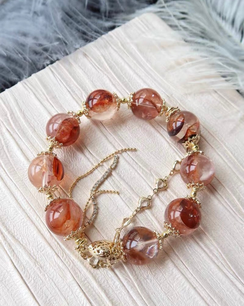Natural Red Hematoid Lepidocrocite Quartz Crystal beaded bracelet