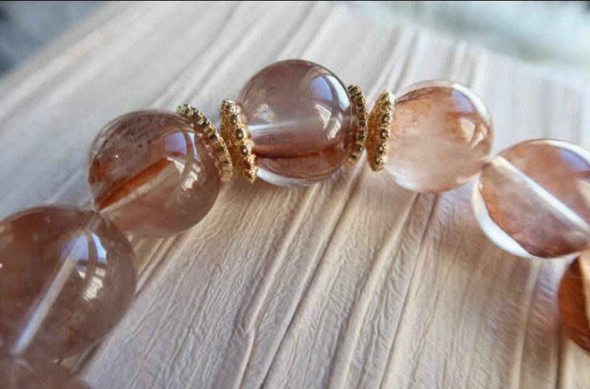 17mm Natural pink Hematoid Lepidocrocite Quartz Crystal beaded bracelet