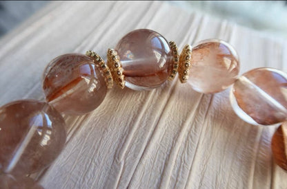 17mm Natural pink Hematoid Lepidocrocite Quartz Crystal beaded bracelet