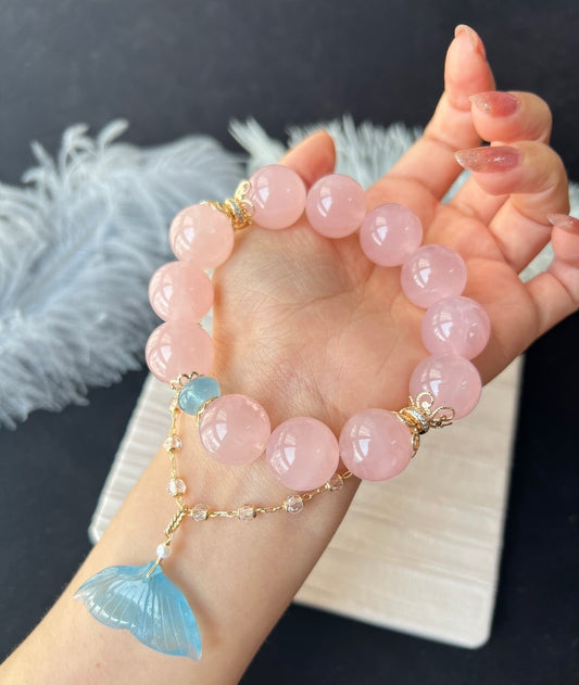 Natural pink Rose quartz Crystal beaded bracelet