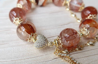 Natural Red Hematoid Lepidocrocite Quartz Crystal beaded bracelet
