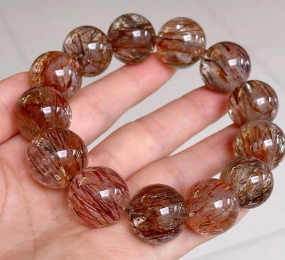 Natural Black Golden Super seven Rutilated Quartz Crystal beaded bracelet,17mm