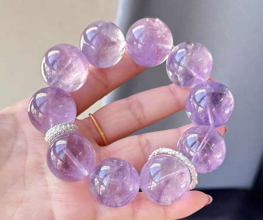 22MM Lavender Purple Amethyst Quartz Crystal bracelet