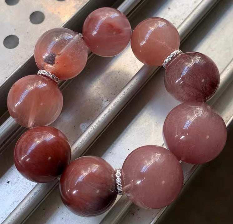 NATURAL Purple rabbit hair Rutilated Quartz Crystal beaded bracelet 22mm