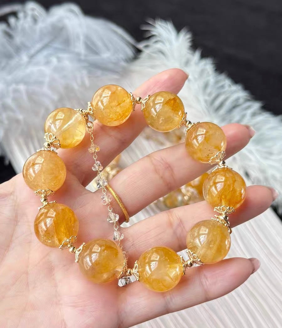 16mm Natural Yellow Hematoid Lepidocrocite Quartz Crystal beaded bracelet